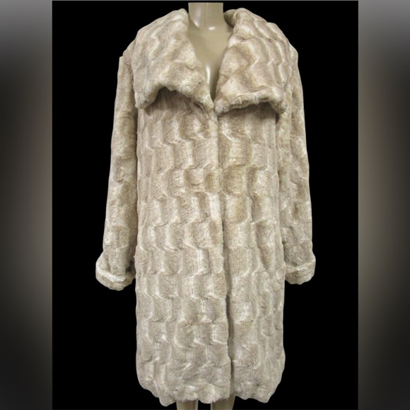 DENNIS BY DENNIS BASSO BEIGE MIX FAUX FUR LONG SLEEVE COAT SIZE XL - NWOT - Picture 3 of 14